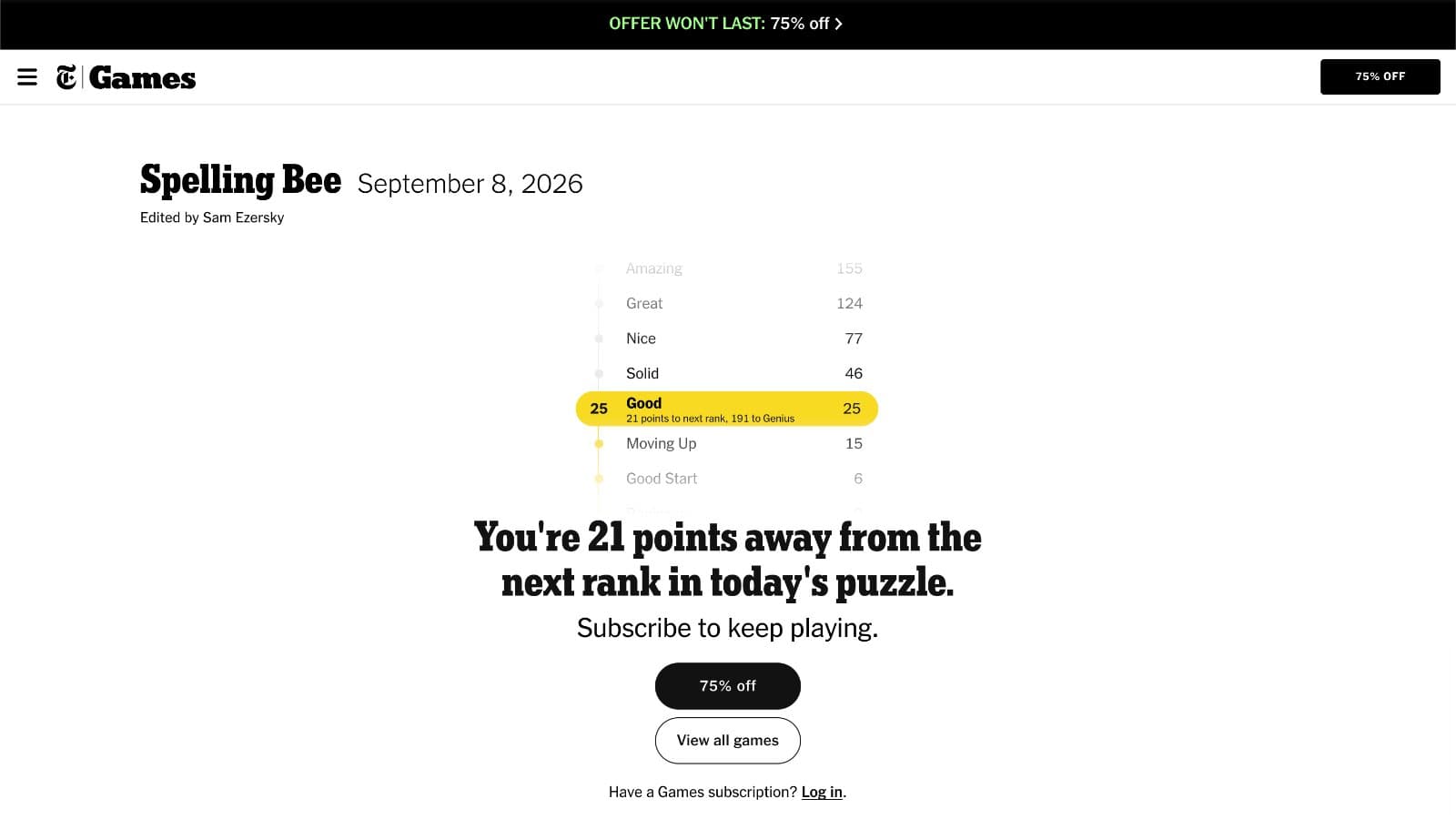 The New York Times Spelling Bee subscription offer